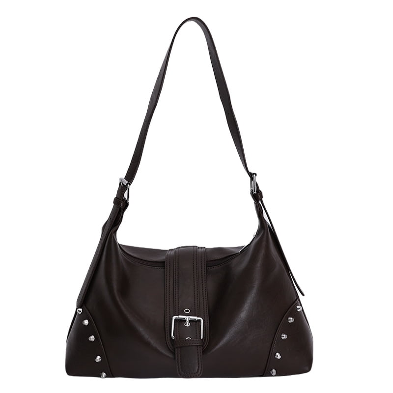 SPEKSEE Retro Motocycle Shoulder Bag with Belt Rivet Crossbody Bag for Women