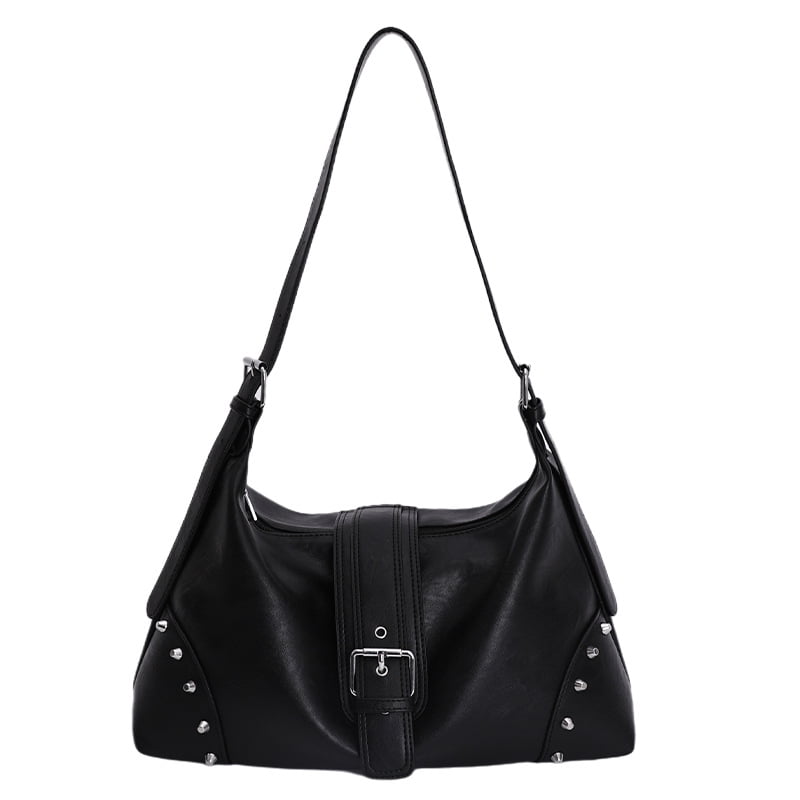 SPEKSEE Retro Motocycle Shoulder Bag with Belt Rivet Crossbody Bag for Women
