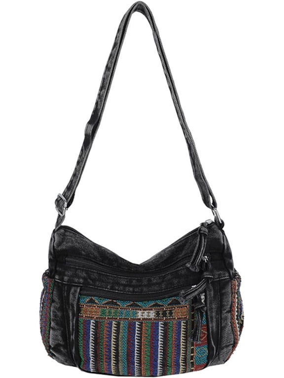 Slouchy Shoulder Bag Boho Denim Y2K Large Hobo Purse Soft Messenger Retro Crossbody Handbag Vintage Washed Jeans with Pockets