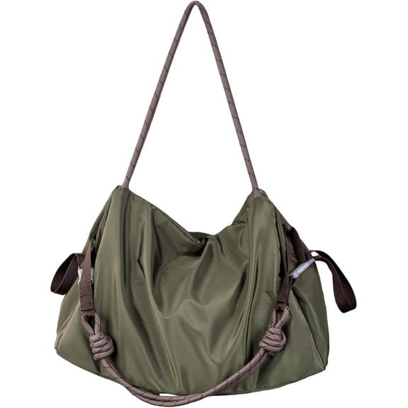 SPEKSEE Slouchy Shoulder Bag Large Lightweight Slouchy Hobo Tote with Rope Strap Casual Travel Duffel Nylon Purse Alt Overnight Bag