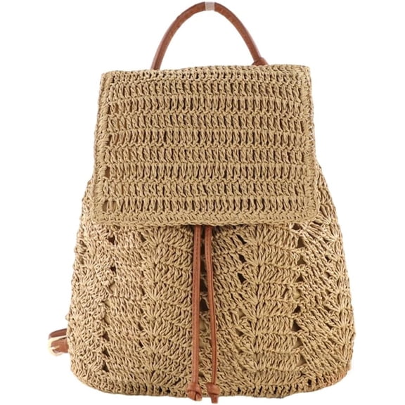 SPEKSEE Straw Beach Drawstring Backpack Women Shoulders Bucket Bag for Summer