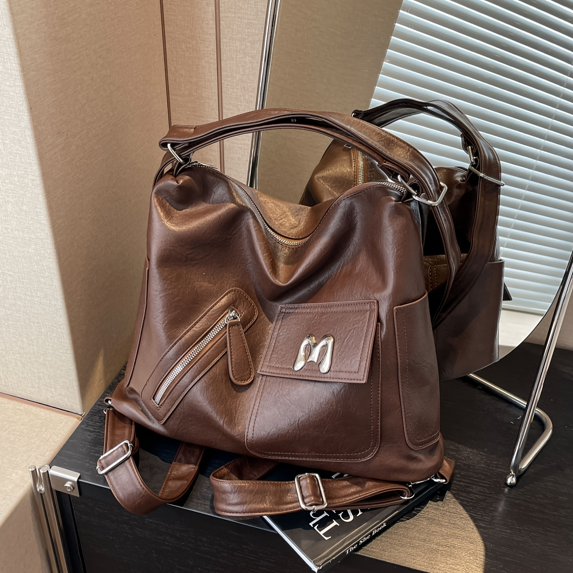 SPEKSEE Stylish Large Capacity Shoulder Bag for Women - Versatile Convertible Backpack with Multiple Compartments, Light Brown/Black, Trendy and Functional Design for Everyday Use, Crossbody Bag