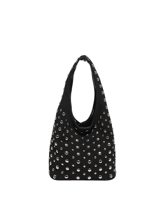 Stylish Studded Hobo Bag Y2K Rivets Bucket Purse Shoulder Bag for Women