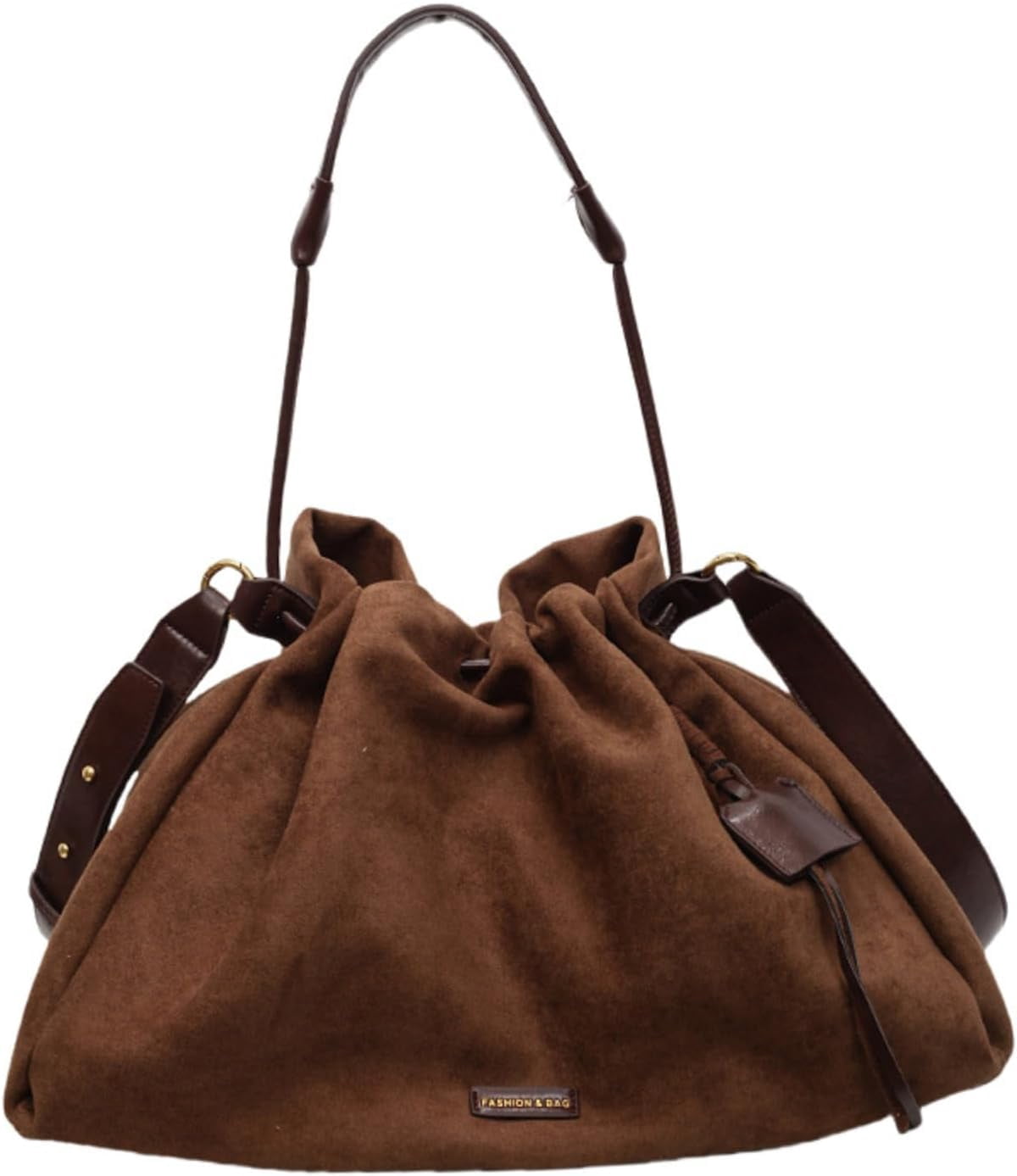 SPEKSEE Suede Bag for Woman Faux Suede Large Satchel Crossbody Tote Purse Drawstring Vintage Fall Winter Hobo Handbag