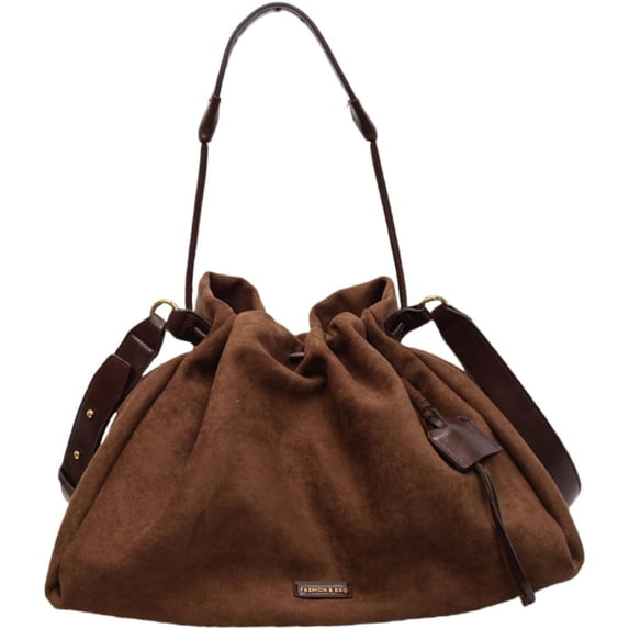 SPEKSEE Suede Bag for Woman Faux Suede Large Satchel Crossbody Tote Purse Drawstring Vintage Fall Winter Hobo Handbag