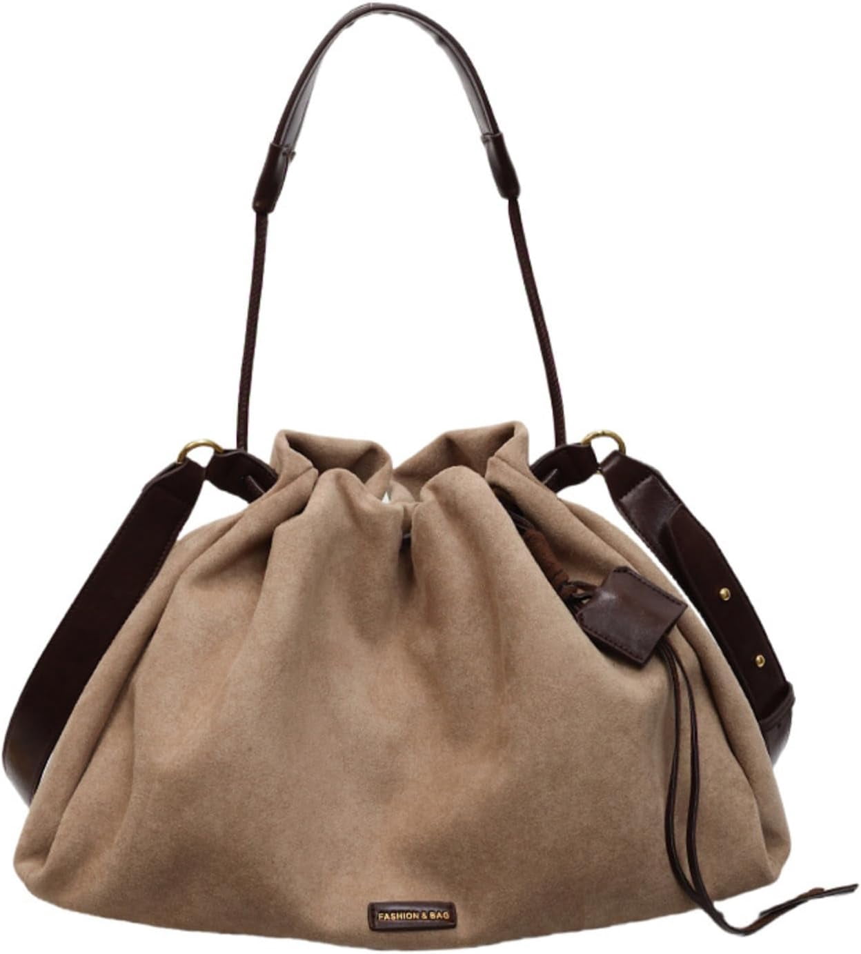 SPEKSEE Suede Bag for Woman Faux Suede Large Satchel Crossbody Tote Purse Drawstring Vintage Fall Winter Hobo Handbag
