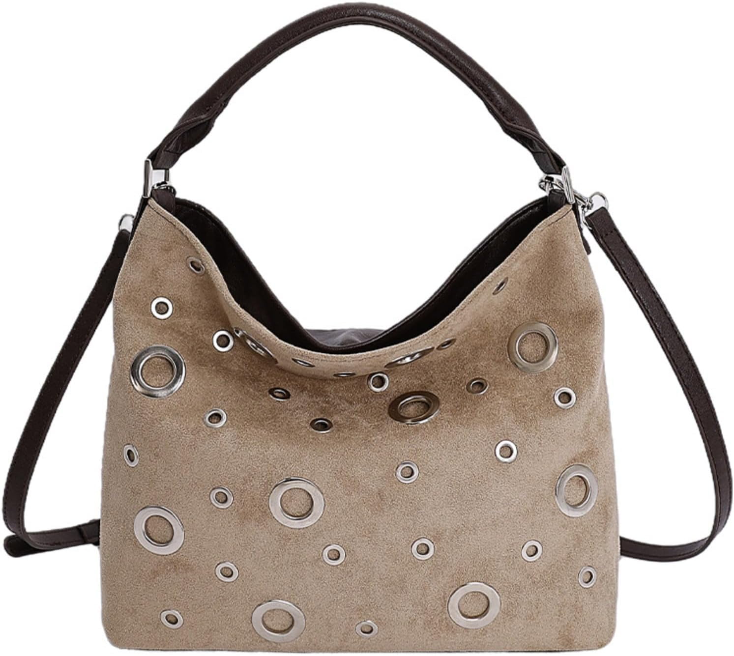 SPEKSEE Suede Hobo Bag for Women Studded Grommet Crossbody Tote Vintage Slouchy Shoulder Handbag Stylish Fall Purse