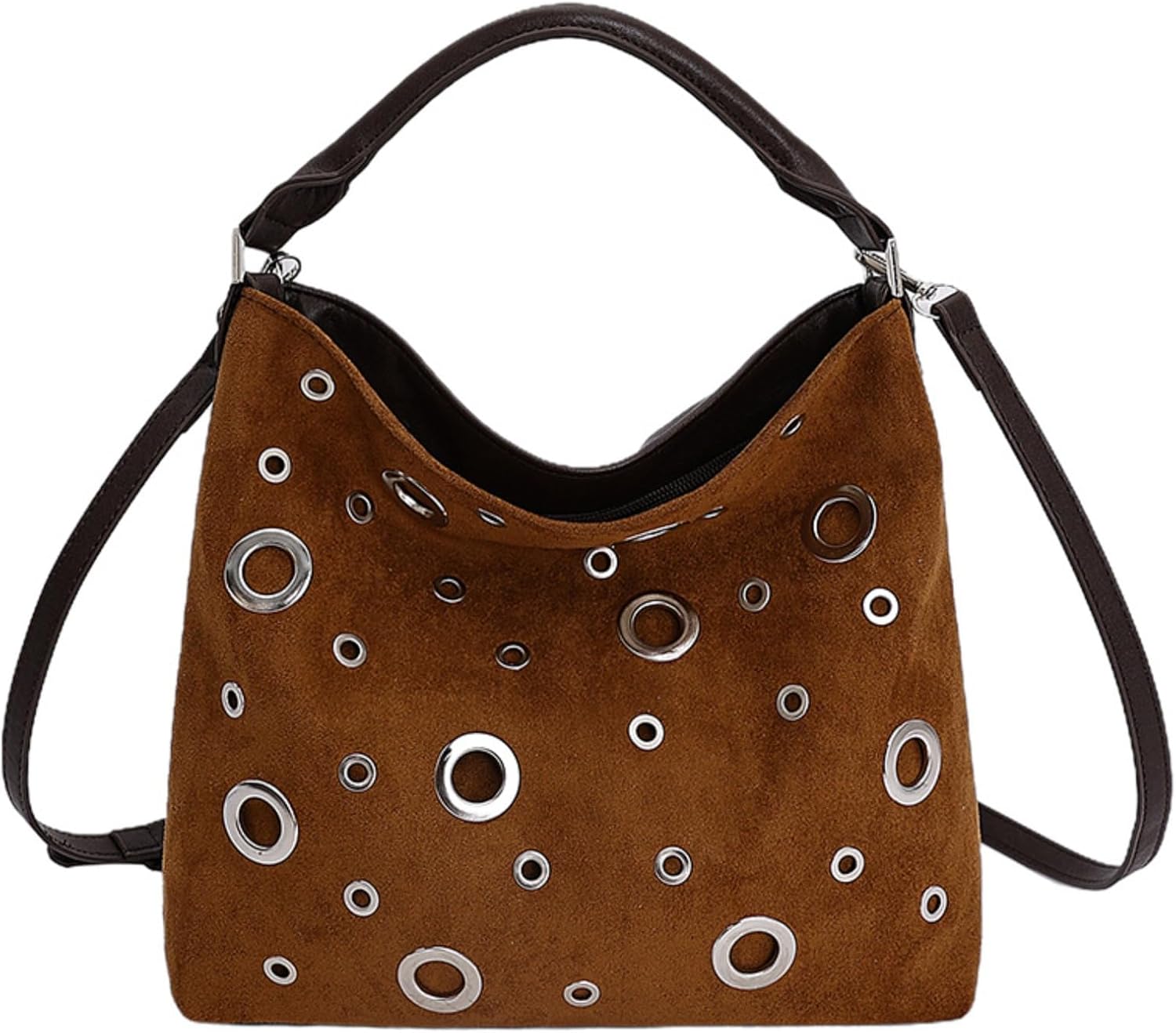 SPEKSEE Suede Hobo Bag for Women Studded Grommet Crossbody Tote Vintage Slouchy Shoulder Handbag Stylish Fall Purse