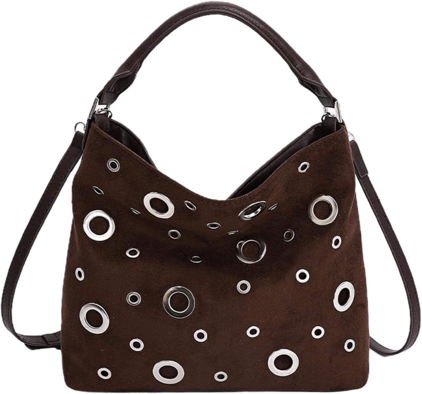 SPEKSEE Suede Hobo Bag for Women Studded Grommet Crossbody Tote Vintage Slouchy Shoulder Handbag Stylish Fall Purse