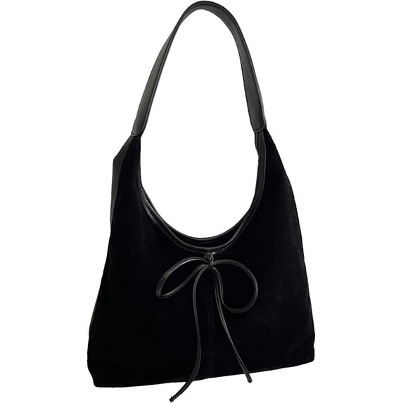 SPEKSEE Suede Shoulder Bag with Bow Y2K Slouchy Hobo Handag Soft Vintage Underarm Purse Retro Trendy Minimalist Spacious Fall Large