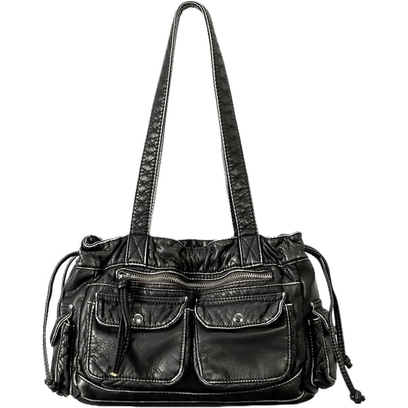 SPEKSEE Tote Bag Hobo Purse for Women Faux Leather Vintage Multi pockets Studded Punk Purse Shoulder Handbags with Drawstring