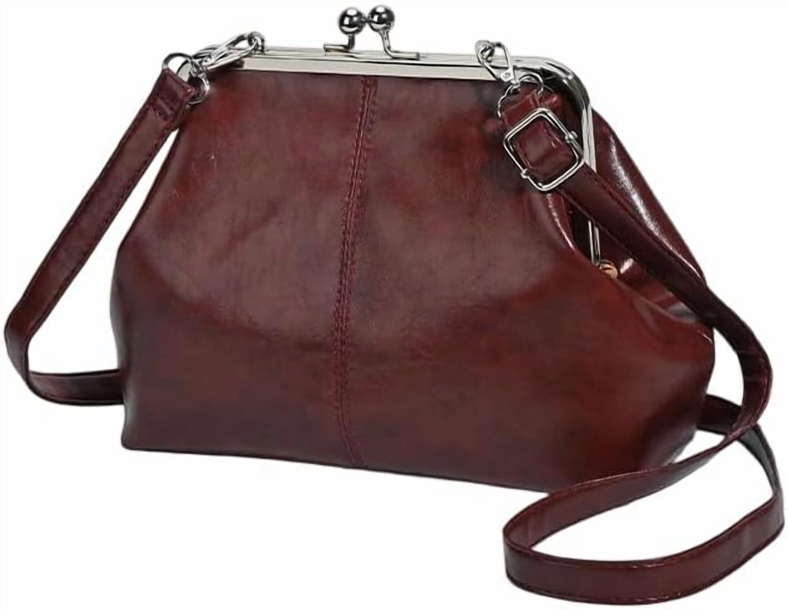 SPEKSEE Vintage Crossbody Bags for Women, Retro PU Leather Hobo Bag with Metal Kiss Lock, Large Brown Purse for Fall&Winter