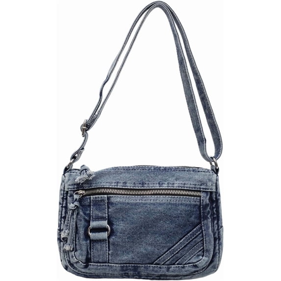 SPEKSEE Vintage Denim Crossbody Bag for Women, Casual Small Square Shoulder Purse with Multi‑Pocket, Adjustable Strap Lightweight Denim Sling Handbag for Daily Travel Shopping