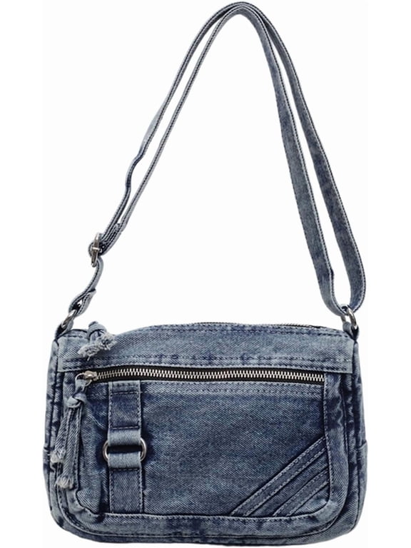 Vintage Denim Crossbody Bag for Women, Casual Small Square Shoulder Purse with Multi‑Pocket, Adjustable Strap Lightweight Denim Sling Handbag for Daily Travel Shopping