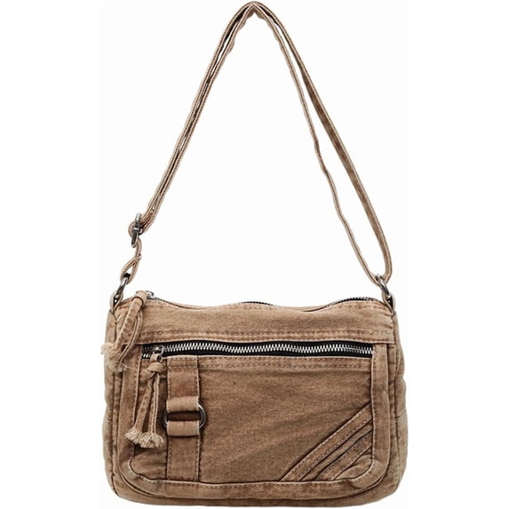 SPEKSEE Vintage Denim Crossbody Bag for Women, Casual Small Square Shoulder Purse with Multi‑Pocket, Adjustable Strap Lightweight Denim Sling Handbag for Daily Travel Shopping