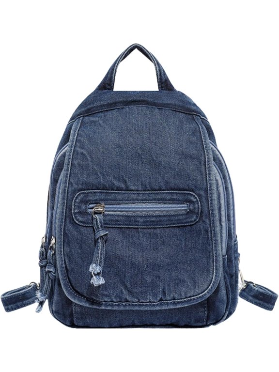 Vintage Denim Mini Backpack, 2‑Way Convertible Crossbody Chest Bag, Multi‑Pocket Casual Daypack for Travel Daily Outdoor Use