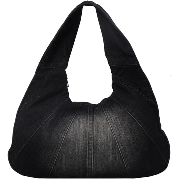 SPEKSEE Vintage Washed Denim Hobo Shoulder Bag for Women, Stitched Spliced Denim Dumpling Hobo Bag, Zip Top Casual Underarm Handbag, Large Capacity Daily Fashion Tote Purse