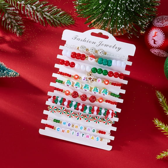 SPEKSEE 𝐇𝐞𝐢𝐬𝐡𝐢 𝐁𝐞𝐚𝐝𝐞𝐝 𝐒𝐭𝐫𝐞𝐭𝐜𝐡 𝐁𝐫𝐚𝐜𝐞𝐥𝐞𝐭𝐬 for Women Christmas Bracelets Stackable Polymer Clay Beads Bracelets Friendship Boho Bracelets Jewelry Set