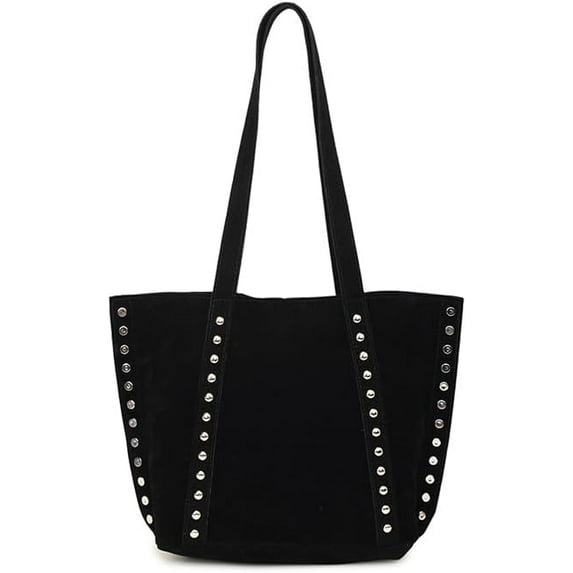 SPEKSEE Women Faux Suede Rivet Tote Bag Solid Color Shoulder Bag Underarm Bag Handbag Large Capacity for Daily Travel