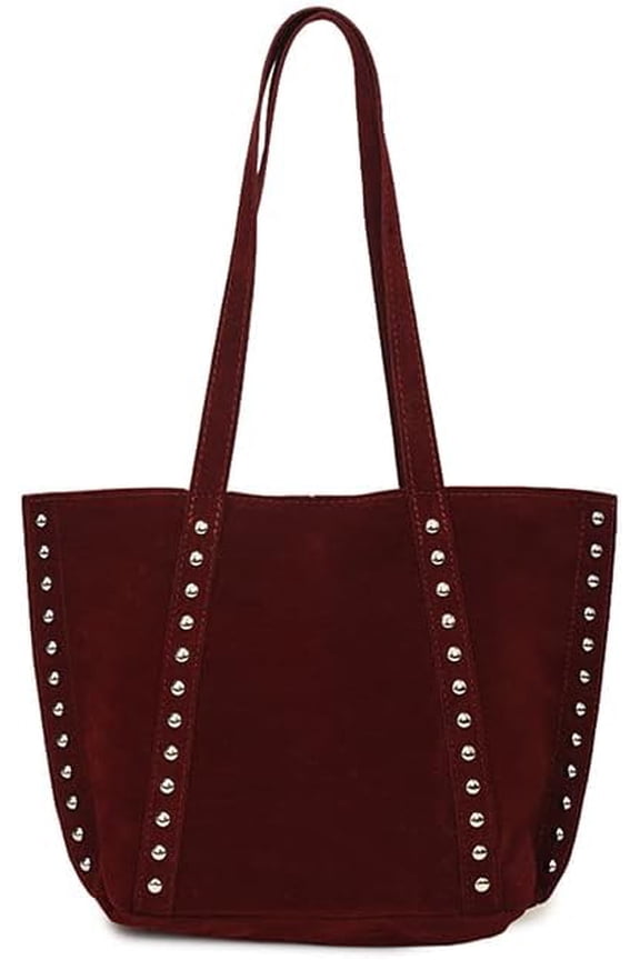 Women Faux Suede Rivet Tote Bag Solid Color Shoulder Bag Underarm Bag Handbag Large Capacity for Daily Travel