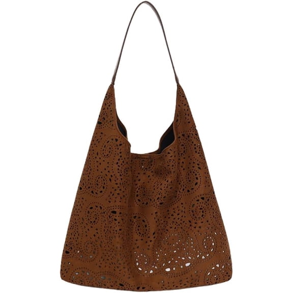 SPEKSEE Women Faux Suede Shoulder Bag Hollow Out Tote Bag Hobo Bag Beach Bag for Autumn and Winter