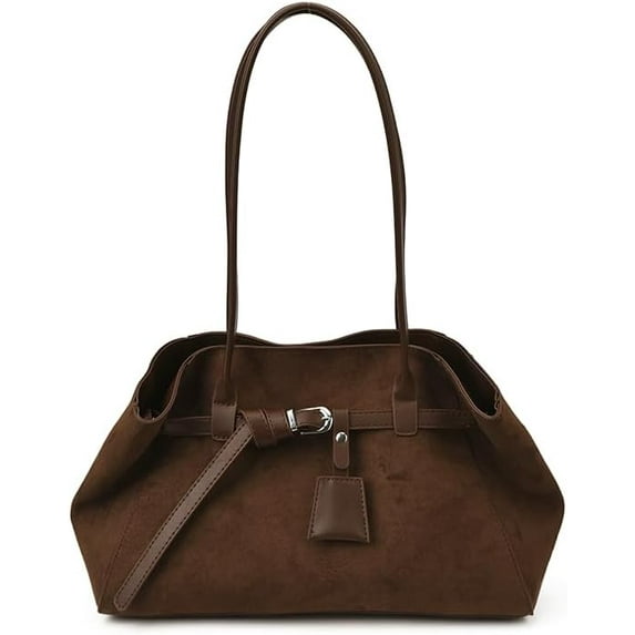 SPEKSEE Women Faux Suede Shoulder Bag Solid Color Underarm Bag Top-Handle Bag Large Capacity for Travel Shopping Daily Use