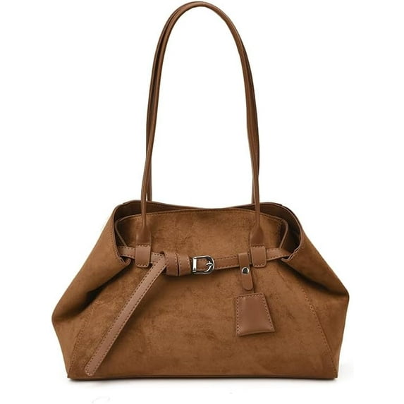 SPEKSEE Women Faux Suede Shoulder Bag Solid Color Underarm Bag Top-Handle Bag Large Capacity for Travel Shopping Daily Use