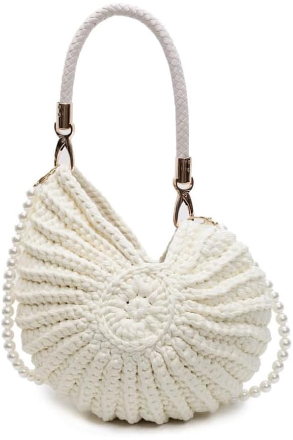 Women Handwoven Fashion Conch Handbag Boho Pearl Crossbody Beach Bag