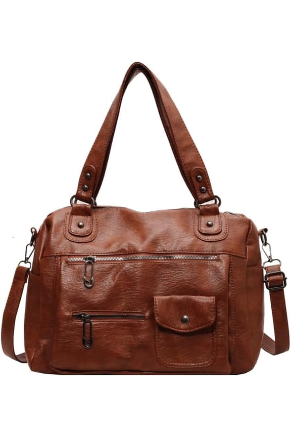 Women PU Leather Solid Color Shoulder Bag W/Zipper Closure Large Capacity Crossbody Bag Single Shoulder Crossbody Bag for Wo