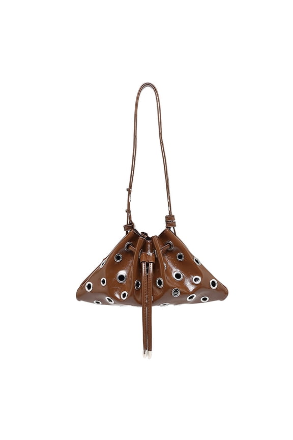Women Rivet Bucket Handbag Large Capacity Metal Stud Y2k Shoulder Bag PU Leather Trendy Rivet Sling Bag Shopping Vacation Han