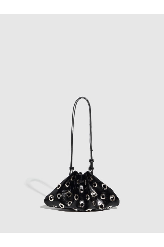 Women Rivet Bucket Handbag Large Capacity Metal Stud Y2k Shoulder Bag PU Leather Trendy Rivet Sling Bag Shopping Vacation Han