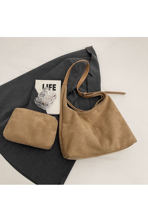 Women Suede Shoulder Bag Stylish Crossbody Bag Large Capacity Chic Hobo Bag Solid Color Casual Tote Purse Adjustable Strap