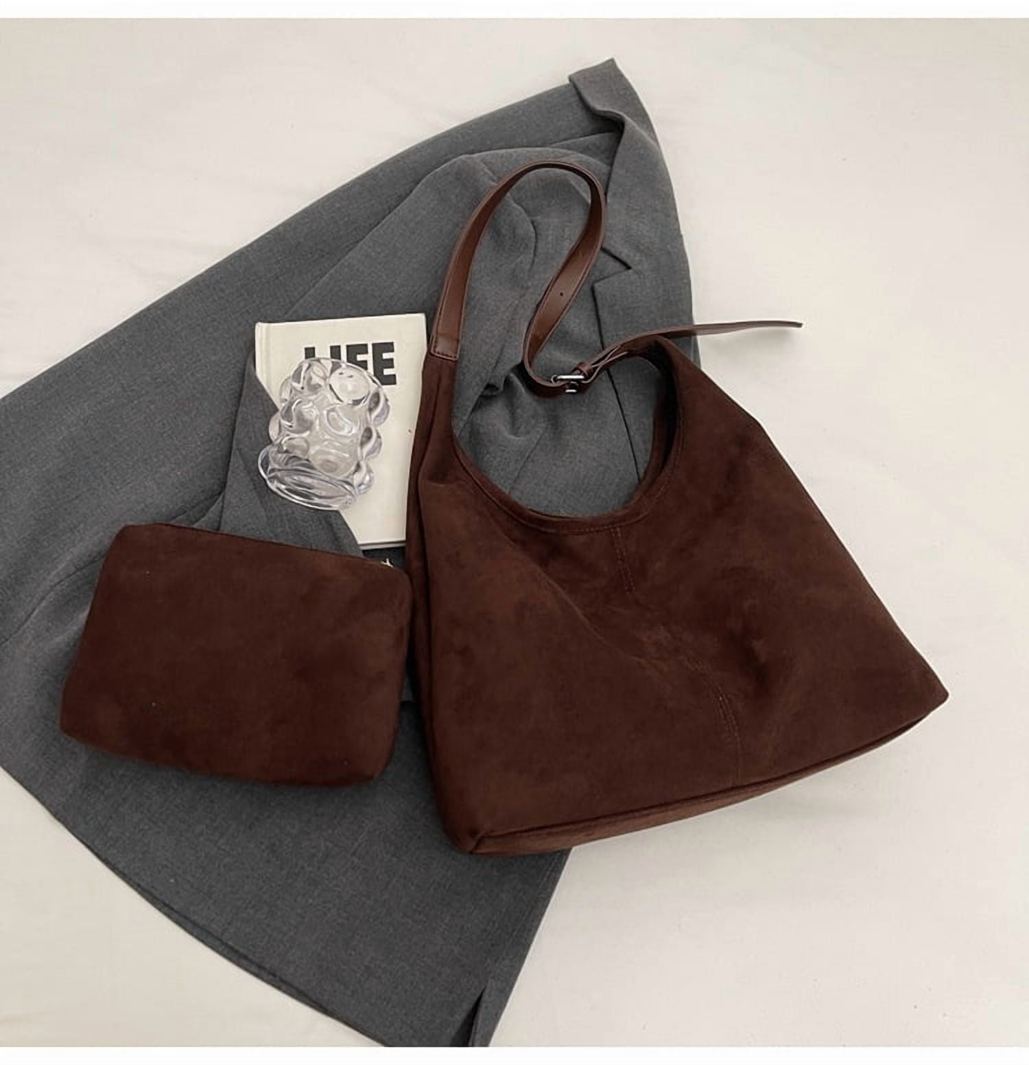 SPEKSEE Women Suede Shoulder Bag Stylish Crossbody Bag Large Capacity Chic Hobo Bag Solid Color Casual Tote Purse Adjustable Strap