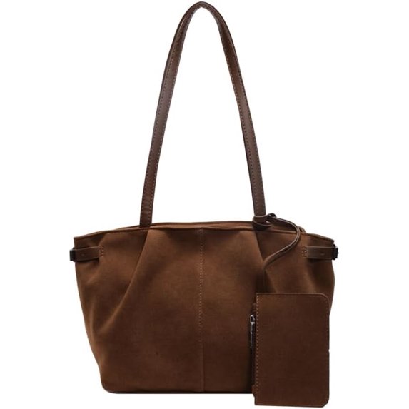 SPEKSEE Women Suede Shoulder Bag with Inner Pocket Tote Bag with Zipper Solid Color Satchel Bag for Work Travel