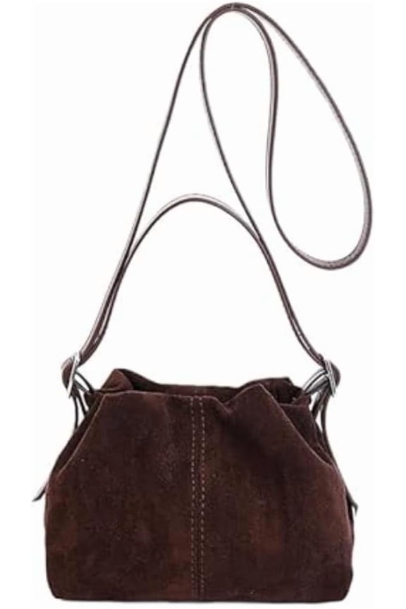 Women Vintage Suede Handbags Tote Handbag Drawstring Bucket Bag Slouchy Crossbody Shoulder Bag Satchel Everyday Purse