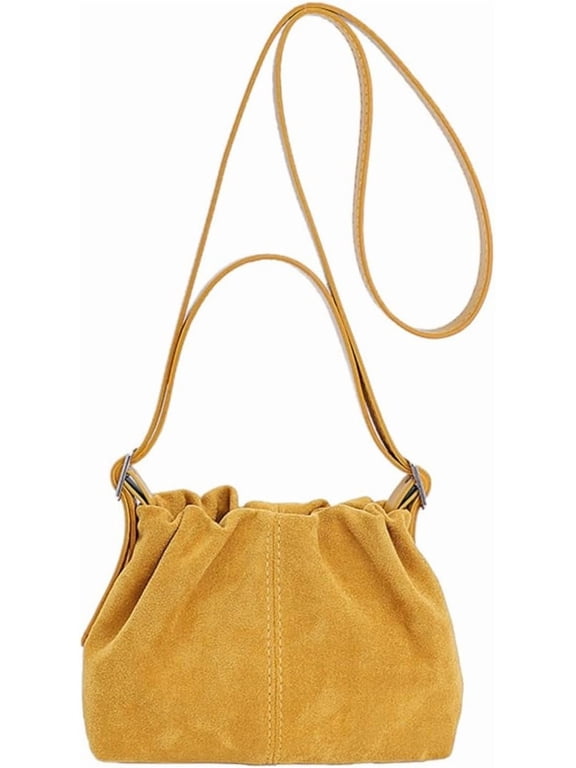 Women Vintage Suede Handbags Tote Handbag Drawstring Bucket Bag Slouchy Crossbody Shoulder Bag Satchel Everyday Purse