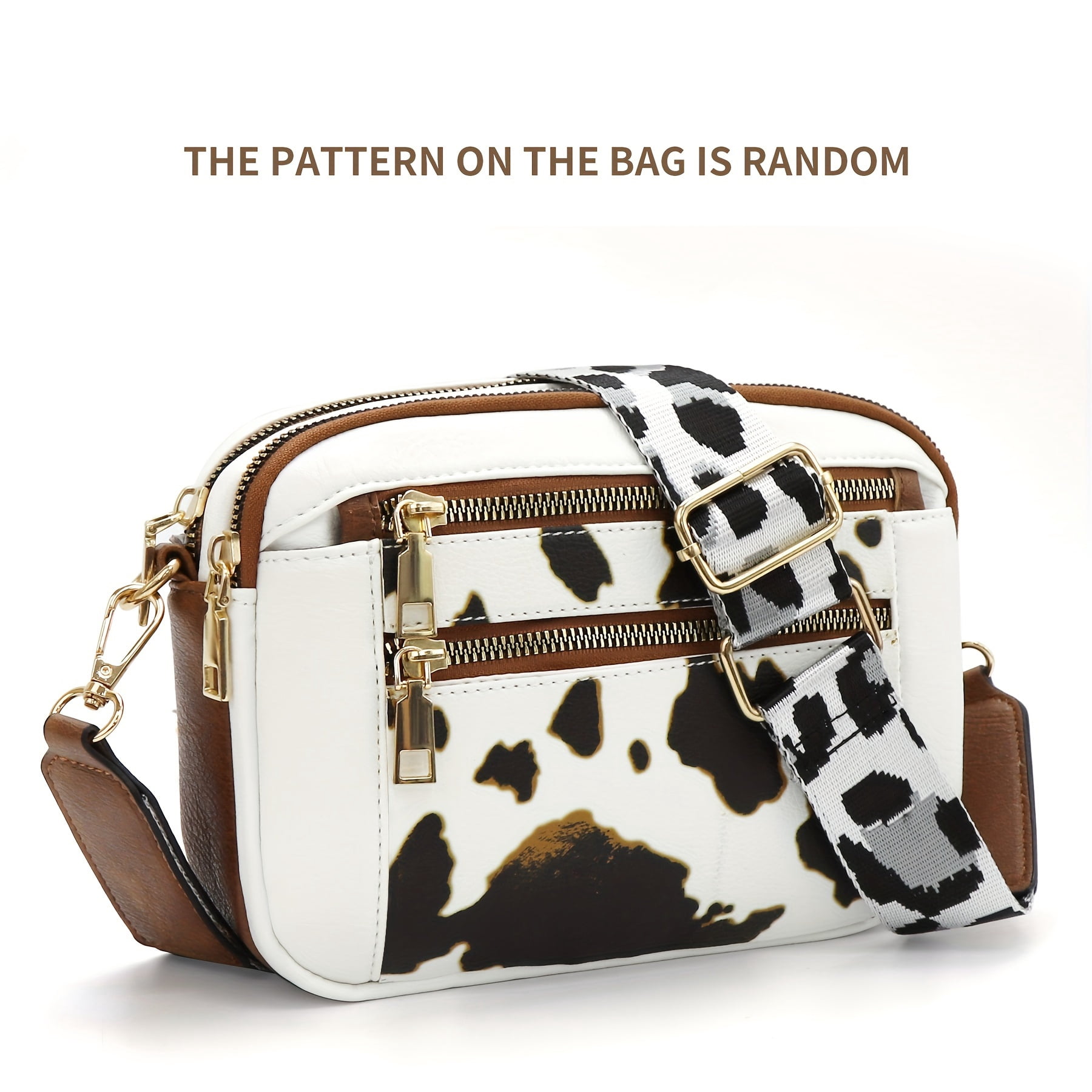 SPEKSEE Women's Casual Cow Print Crossbody Purse - Adjustable Wide Shoulder Strap, Lightweight, Zipper Closure, Square Wallet, Vegan PU Material, Casual Accessory| Adjustable Strap Bag