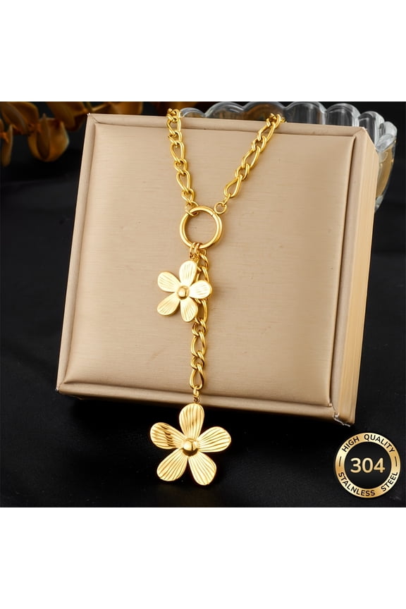 Women's Elegant Golden-Tone Flower Pendant Necklace - Delicate Chain, Simple & Luxurious Wedding Party Jewelry, Timeless Year-Round Versatile Accessory, Wedding Jewelry for Bride