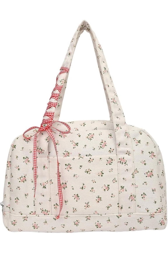 Women’s Floral Canvas Boston Tote Bag, Coquette Large Top handle Shoulder Bag, Casual Commuter Bag for Travel Weekend
