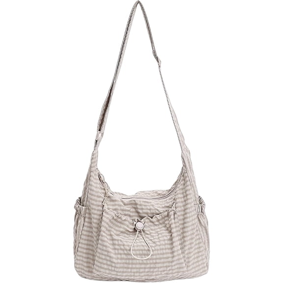 SPEKSEE Women’s Korean-Style Plaid Nylon Shoulder Bag, Trendy Slouchy Hobo Bag, Casual Crossbody Bag for Commute Work Travel