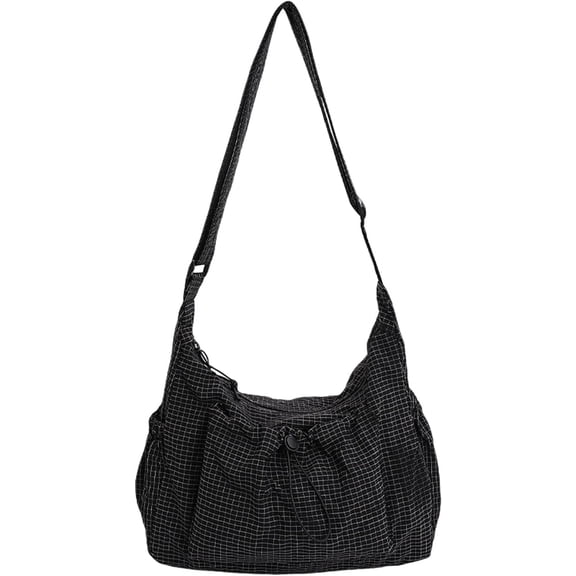 SPEKSEE Women’s Korean-Style Plaid Nylon Shoulder Bag, Trendy Slouchy Hobo Bag, Casual Crossbody Bag for Commute Work Travel