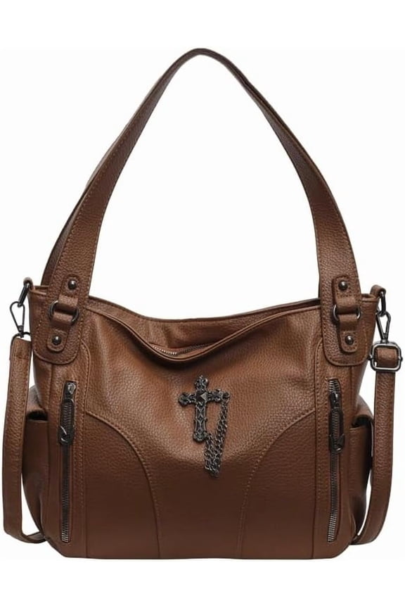 Women's Retro-Punk PU Hobo Bag,Slouchy Shoulder Bag with Multiple Zipper Pockets,Trendy Winter Purse for Travel Work Weekend