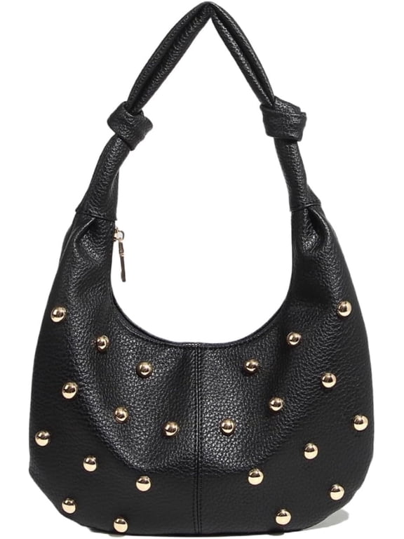 Women's Studded Y2k Shoulder Bag Gold Studs Pebble Grain Faux Leather Hobo Handbags Daily Life Purses