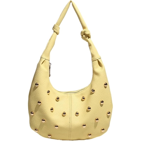 SPEKSEE Women's Studded Y2k Shoulder Bag Gold Studs Pebble Grain Faux Leather Hobo Handbags Daily Life Purses