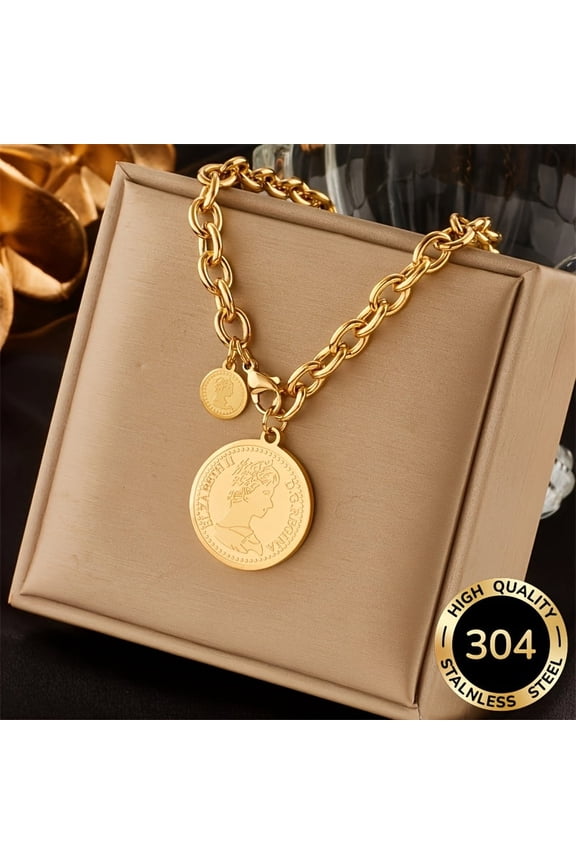 Women's Thick Chain Necklace - Heavy Duty Layered Jewelry with Round Pendants, Elegant Everyday & Formal Necklace for Parties, Banquets, Year-Round Wear