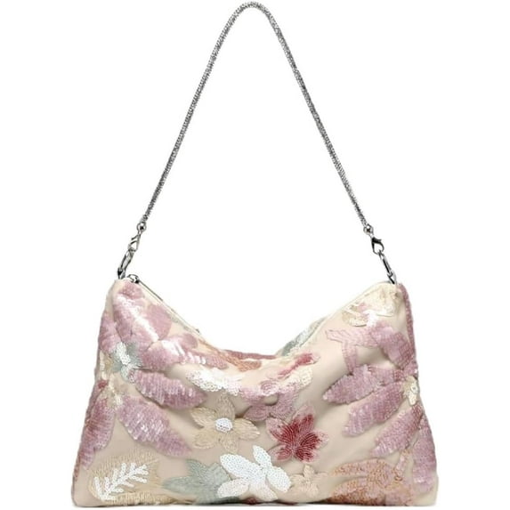 SPEKSEE Women’s Vintage Floral Embroidered Sequin PU Shoulder Bag, Stylish Top Handle Hobo Bag for Party Wedding Weekend