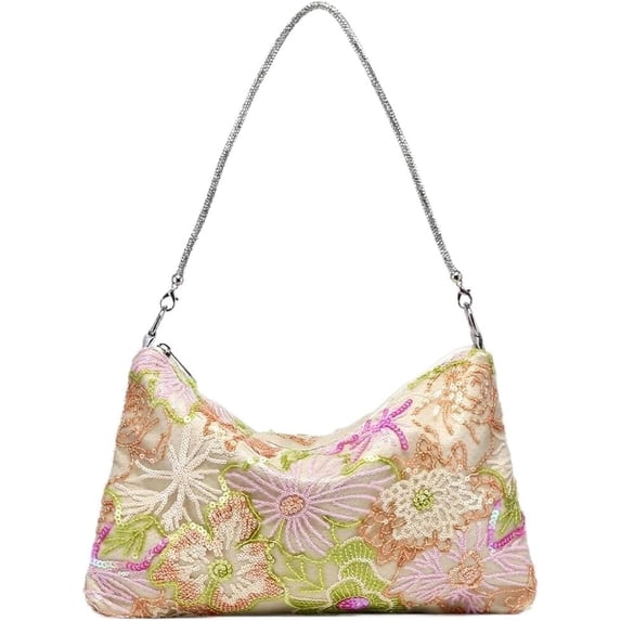 SPEKSEE Women’s Vintage Floral Embroidered Sequin PU Shoulder Bag, Stylish Top Handle Hobo Bag for Party Wedding Weekend