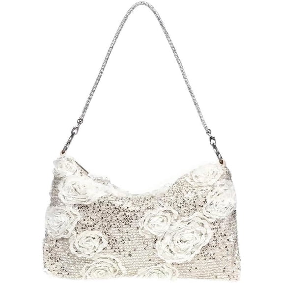 SPEKSEE Women’s Vintage Floral Embroidered Sequin PU Shoulder Bag, Stylish Top Handle Hobo Bag for Party Wedding Weekend