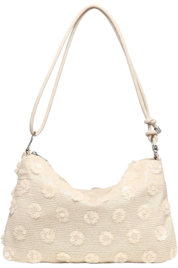 Women’s Vintage Floral Embroidered Sequin PU Shoulder Bag, Stylish Top Handle Hobo Bag for Party Wedding Weekend