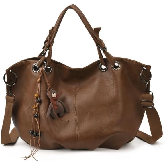 SPEKSEE Women’s Vintage PU Tote Bag, Retro Top Handle Slouchy Hobo Bag, Stylish Oversize Brown Fall Purse Travel Work Commute